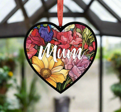 Mum Stained Glass Effect Heart Suncatcher